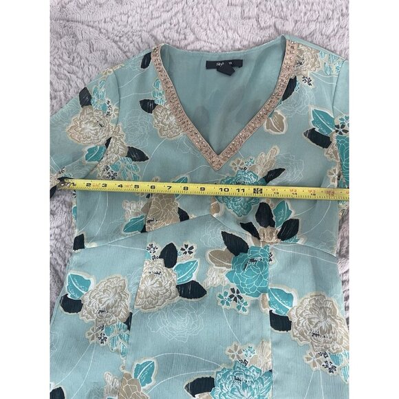 Style & Co Mint Green Floral V Neck Blouse Women's Size 8 Hidden Zip Cls - Picture 3 of 11